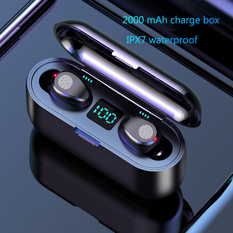 TWS Ture Wireless Bluetooth Earphone 5.0 With 2000mAh Power Bank Charging Case Stereo Bass Earbuds HD CALL Handsfree Earphones