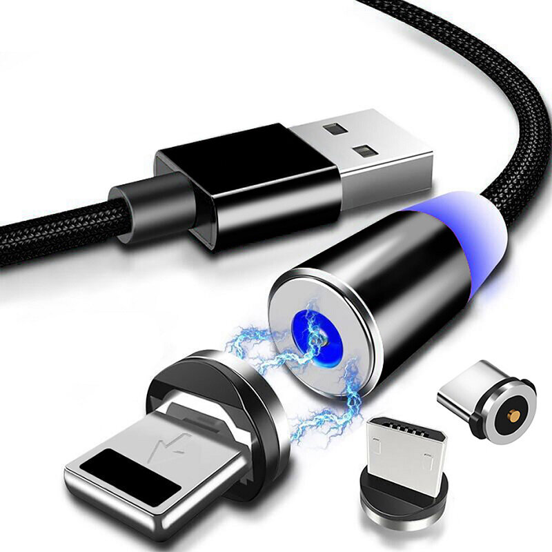 Cargador magnético Micro USB, enchufe de Cable magnético redondo, Cable de carga rápida, Cable magnético USB tipo C, enchufe gratis