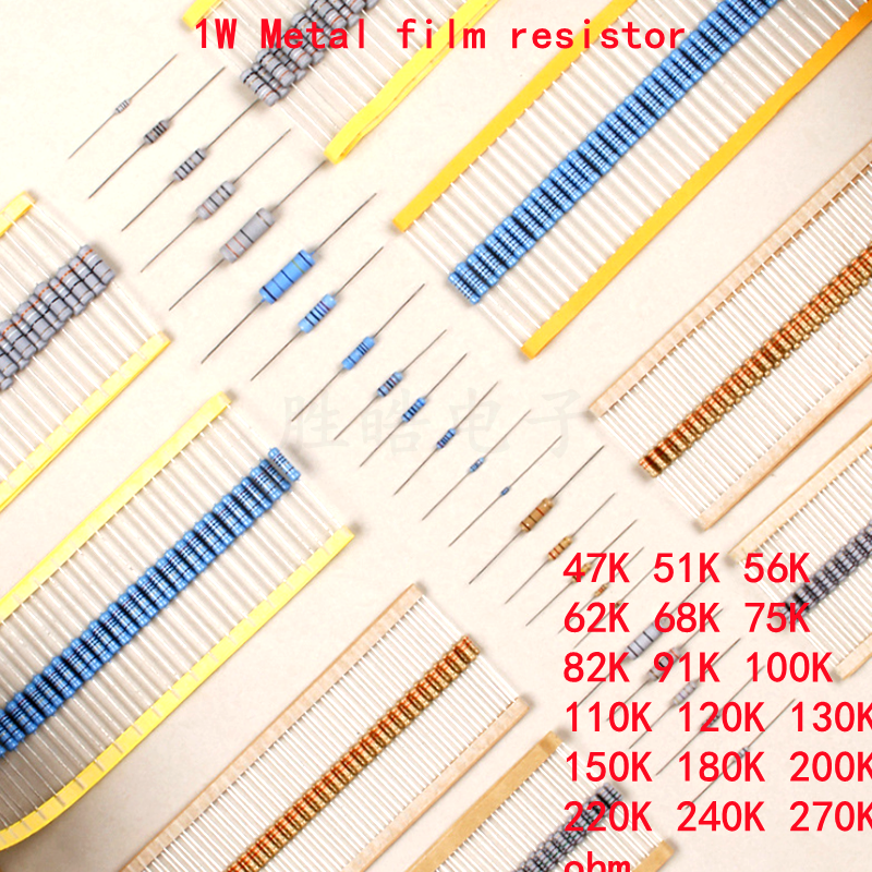 20pcs 1W filme De Metal resistor 1% K K 56 51 47K 91 82 75 68 62K K K K K 100K 110K 120K 130K 150K 180K 200K 220K 240k 270k ohm