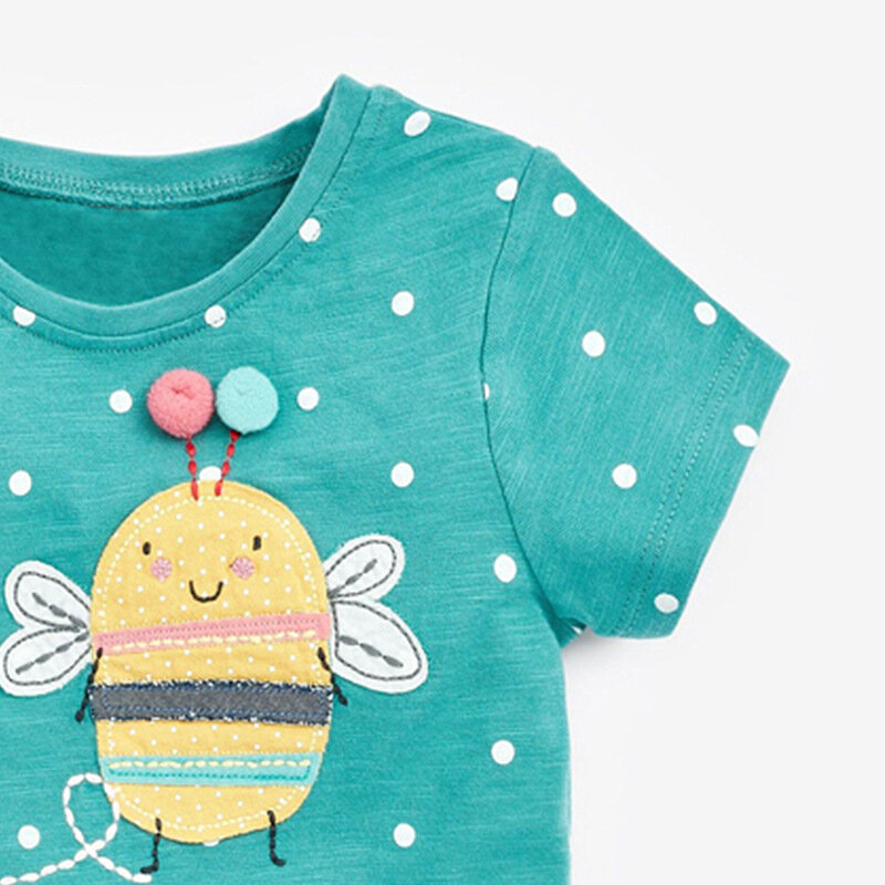 Little MAVEN เสื้อยืดผ้าฝ้าย2024เสื้อแขนสั้นฤดูร้อนเสื้อผ้ากับผึ้งน้อยน่ารักสำหรับเด็กทารก2ถึง7ปี