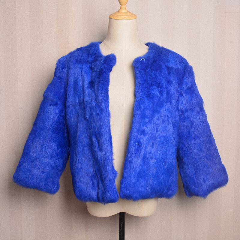 Abrigo de piel auténtica de conejo para mujer, chaqueta Vintage de piel completa, Chaleco de fiesta de invierno, personalizado, talla grande, cuello redondo