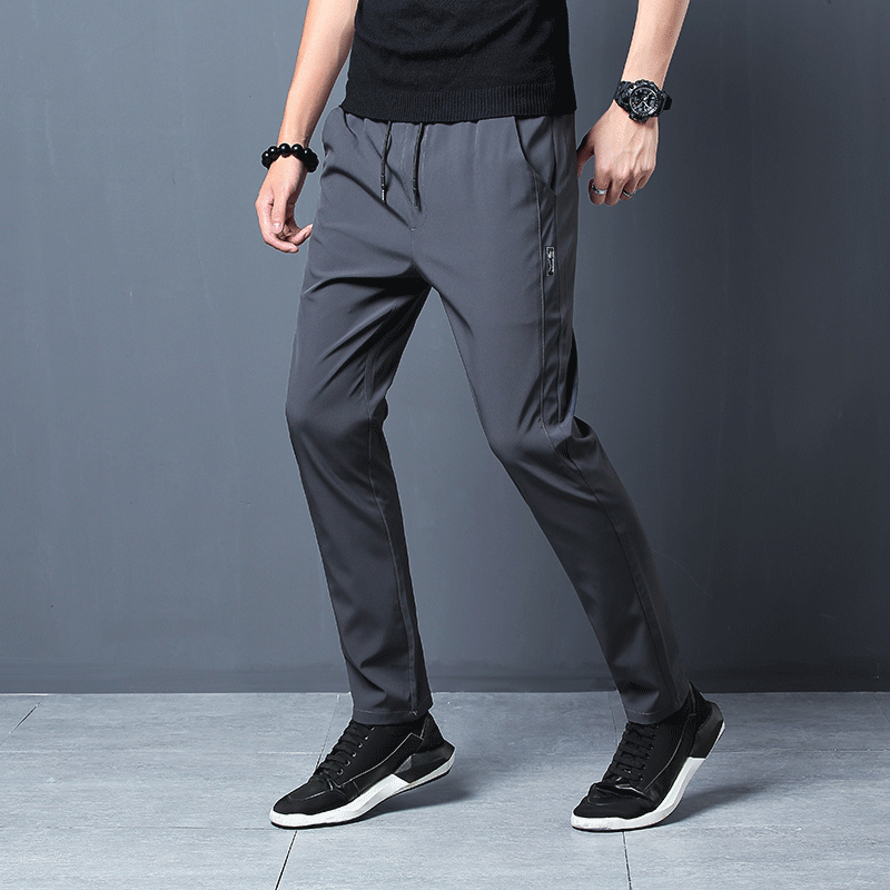 2024 New Men'S Korean Fashion Casual Summer Thin Quick Drying Ice Silk Straight Pants Loose Sports 9-Point Trousers Boy