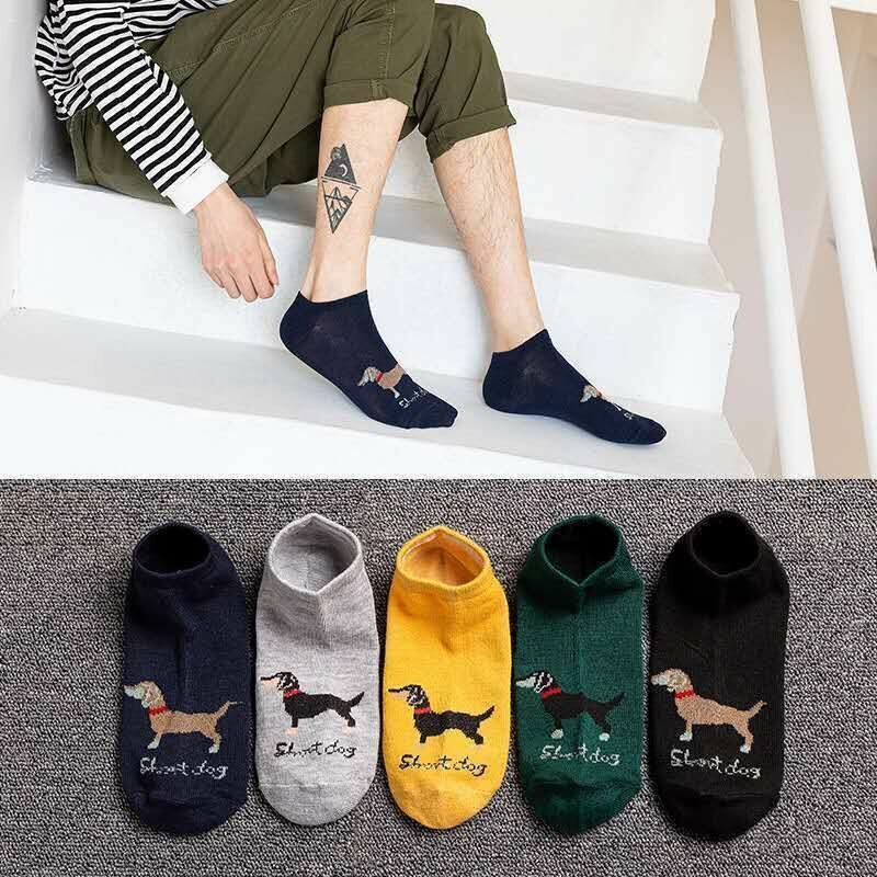 Kaus kaki anjing imut klasik pria bisnis Fashion 5 pasang/lot sandal kasual kartun anak laki-laki Pupy sandal kasual hitam leher rendah Sox