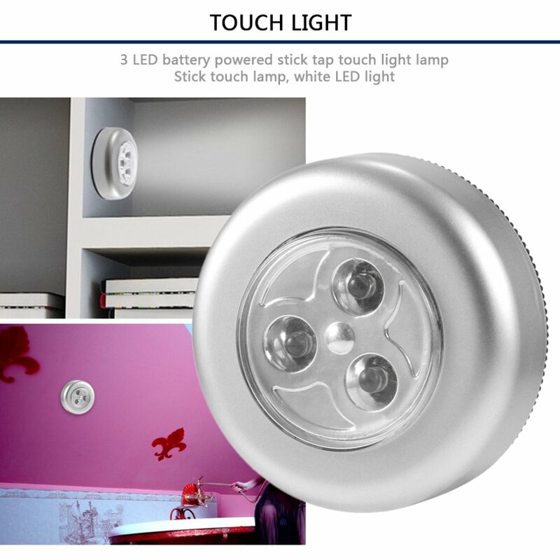 Luz Nocturna LED con Control táctil, 3 LED, inalámbrica, con batería, para armario