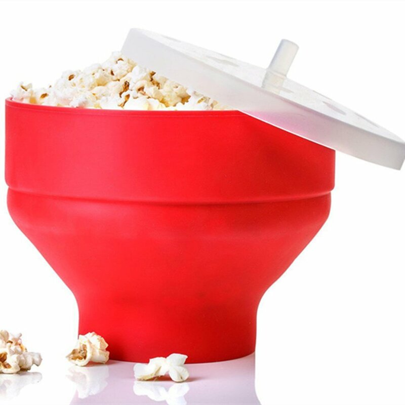 Siliconen Popcorn Kom Magnetron Gevouwen Popcorn Emmer Creatieve Hittebestendig Grote Bedekt Siliconen Emmer