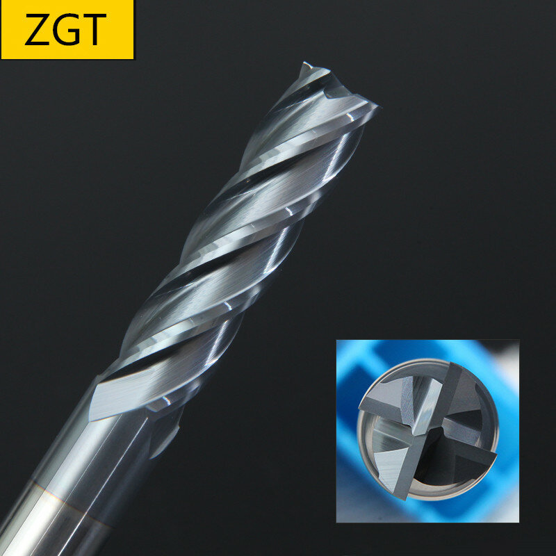 ZGT-Fresa de acero de carburo de tungsteno de aleación, molino de extremo HRC50, 4 flauta, 4mm, 6mm, 8mm, 10mm, 12mm, cortador de Metal, herramientas de fresado