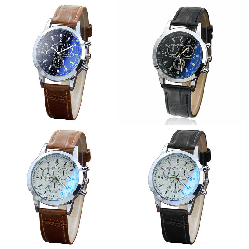 Fashion Faux Leather Mens Analog Quarts Watches Blue Ray Men Wrist Watch 2024 Mens Watches Top Brand Luxury Casual Watch Clocks