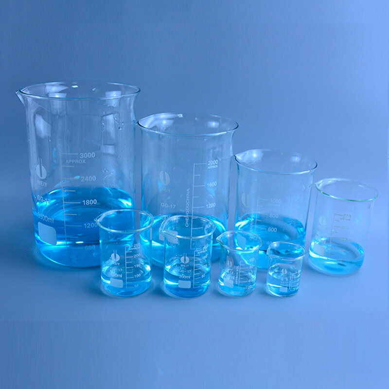 Vaso de vidrio de borosilicato transparente para laboratorio químico, capacidad de 50ml-3000ml, frasco de vidrio de forma baja, engrosado con boquilla
