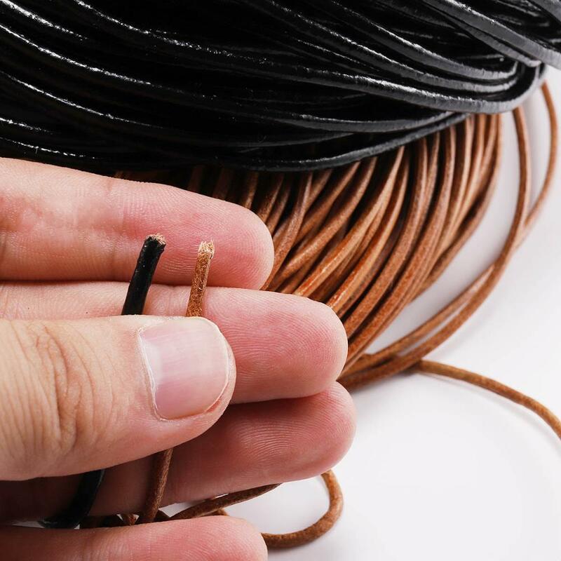 2-5 m/partia 1.5 2 2.5 3 4 5 6mm 3 kolor oryginalna skóra bydlęca okrągły stringi przewód DIY bransoletka ustalenia sznurek linowy do tworzenia biżuterii