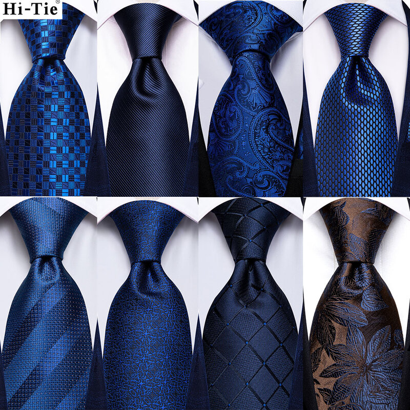 Hi-Tie-corbata azul marino para hombre, corbata de seda de cachemira lisa para boda, pañuelo, gemelos, conjunto de corbata para fiesta de negocios, nuevo diseño, envío directo