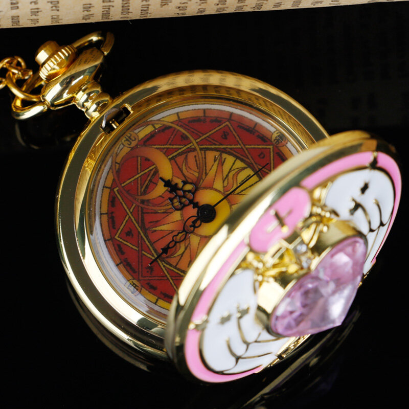 Exquisite Lovely sakura Animation Cosplay Pocket Watch FOB Chain Necklace Pendant Boy Girl Pocket Watches Gifts CF1277