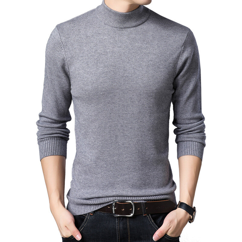 Suéter de inverno masculino de lã com base de malha grossa, camisola slim fit de meia-idade
