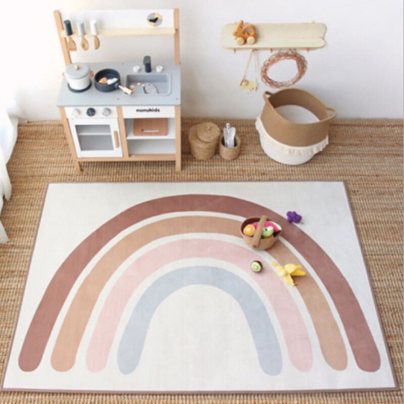 INS Karpet Pelangi Nordic Karpet Lembut untuk Kamar Tidur Ruang Tamu Antilicin Karpet Lantai Kamar Anak-anak Karpet Geser Karpet