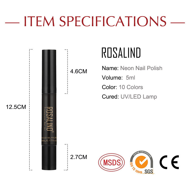ROSALIND Gel Nail Polish Pen For Nails Art Design Gel Semi Permanent Base Top Coat UV Gel Varnish Hybrid Pure Color Nail Polish