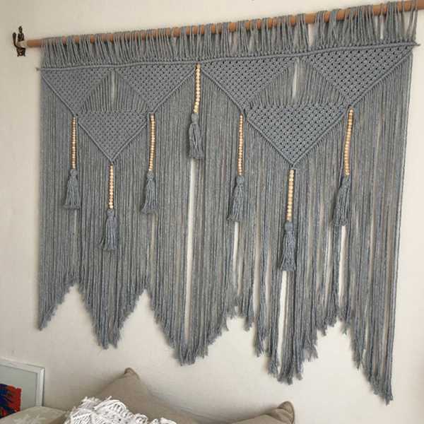 Colgante de pared de macramé, tejido a mano, cuerda de algodón Bohemia, tapiz bohemio, decoración del hogar (sin palos)