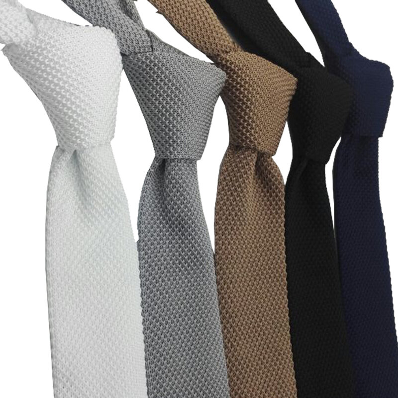 Corbatas de punto delgadas para hombres, corbatas de punto de color negro sólido para boda, fiesta, corbata de invierno, moda para hombres, negocios, Cravatas para camisas