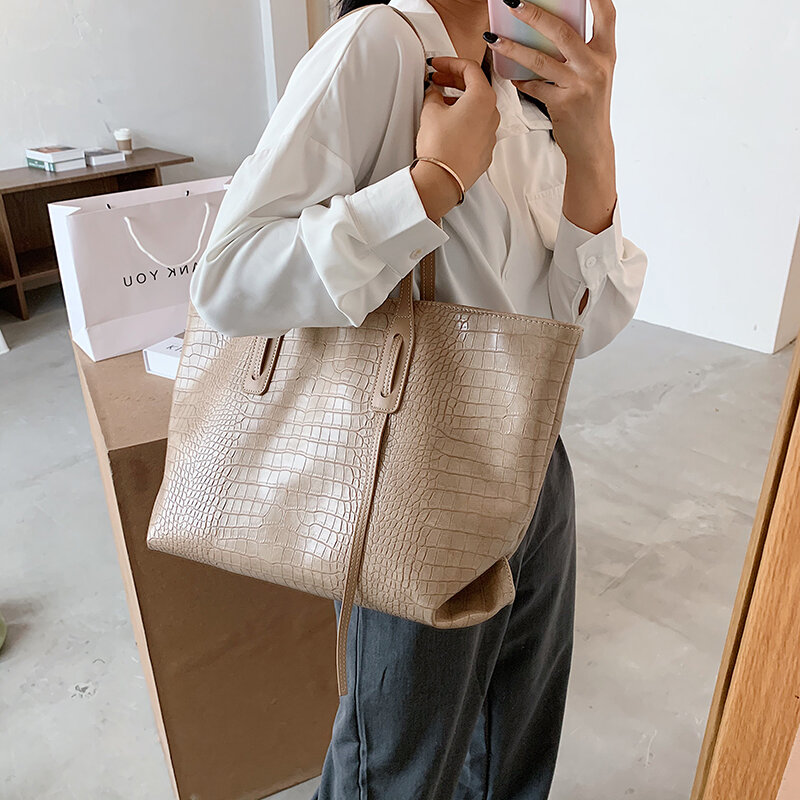 ハンドバッグヴィンテージワニ女性のショルダーバッグ大容量トートバッグのデザイナーハンドバッグの高級puレザーメッセンジャーバッグ女性ビッグ財布