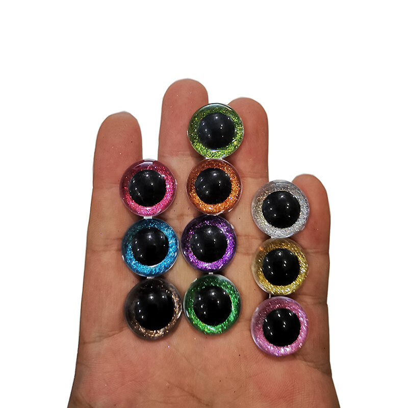 작은 원형 플라스틱 투명 장난감 안전 눈, 반짝이 부직포, 흰색 하드 와셔, 10 색상 10-30mm, 로트당 20 개