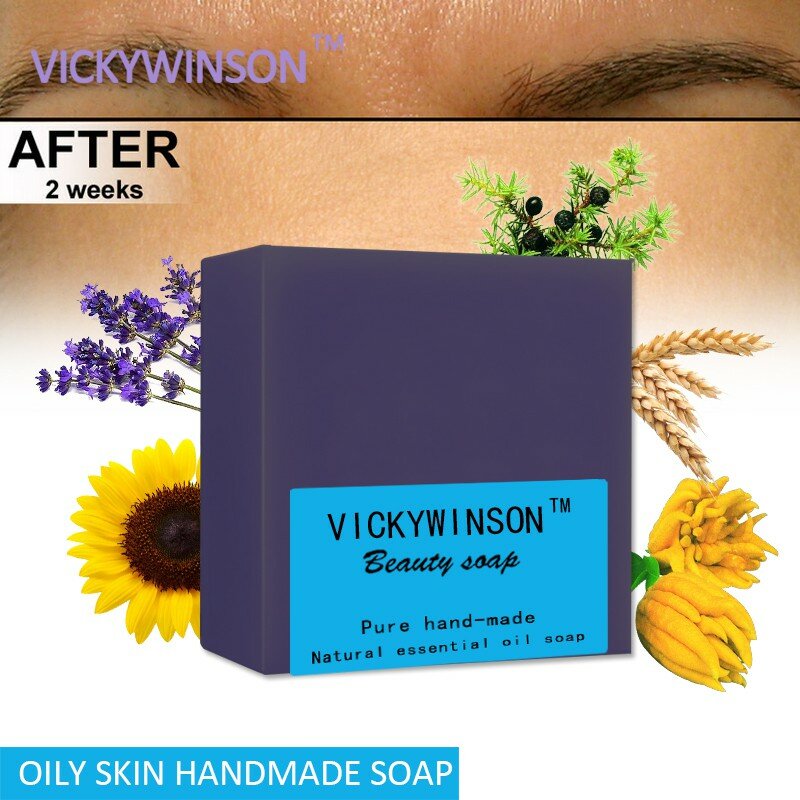 VICKYWINSON البشرة الدهنية زيت طبيعي صابون يدوي الصنع 100g ينظم وظيفة إفراز الجلد ينظم الهرمونات ينقي حب الشباب الجلد