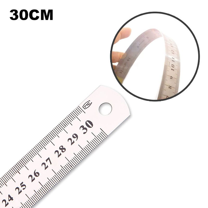 30cm 1pc de aço inoxidável régua reta fina polegada centimétrica escala escritório estudante desenho linha ferramenta alta precisão medição