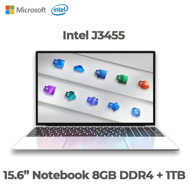 2022ホットな新15.6インチのノートpcインテルceleron J3455クアッドコア8ギガバイトram 1テラバイトssd windows 10インテルのノートパソコンの学生のためのオフィスノートブック