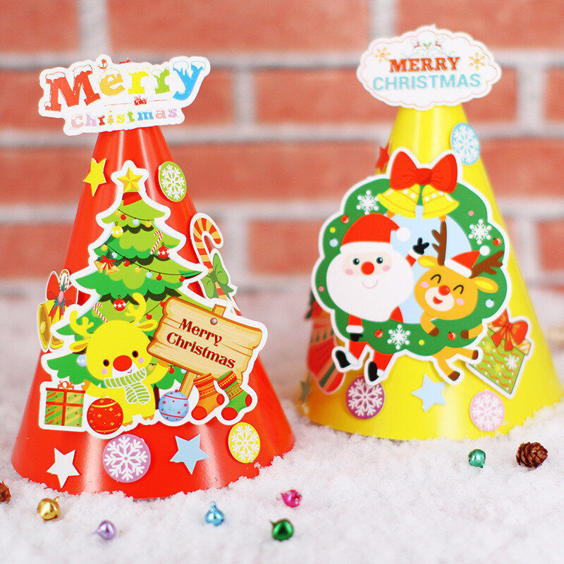 2 개/대 DIY 크리스마스 모자 소년 소녀를위한 수제 장난감 크리 에이 티브 유치원 교육 에이즈 예술과 공예 눈사람 크리스마스 선물