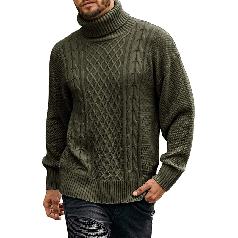 Suéter gola alta masculino, blusão fino casual de gola alta para homens, quente e sólida para outono e inverno