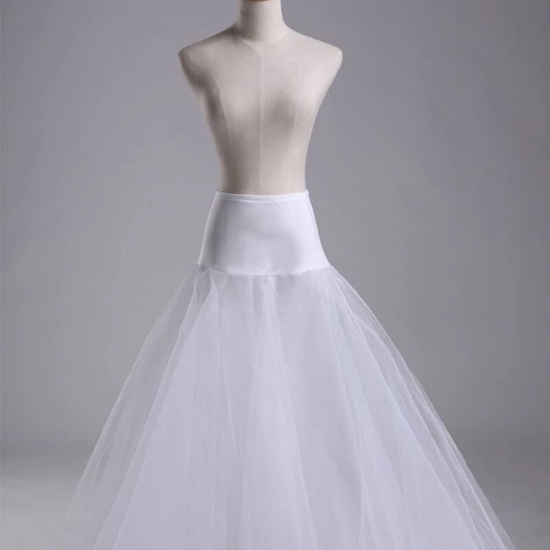 Womens White 1 Hoop A Line Two Layers Petticoat Bridal Wedding Dress Elastic Waist Vintage Lace Trim Underskirt Crinolines Slip