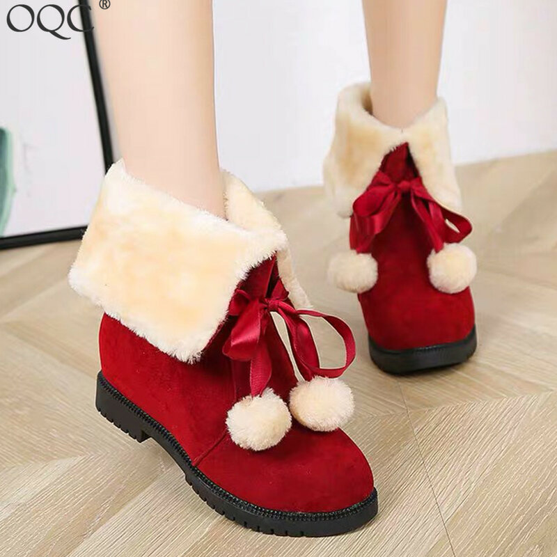 Girls Lace Up Boots Fur Lined Boots Girls fur ball decor Plush Winter Boots Girls Casual Martin Shoes Girls Suede Snow Boots D30