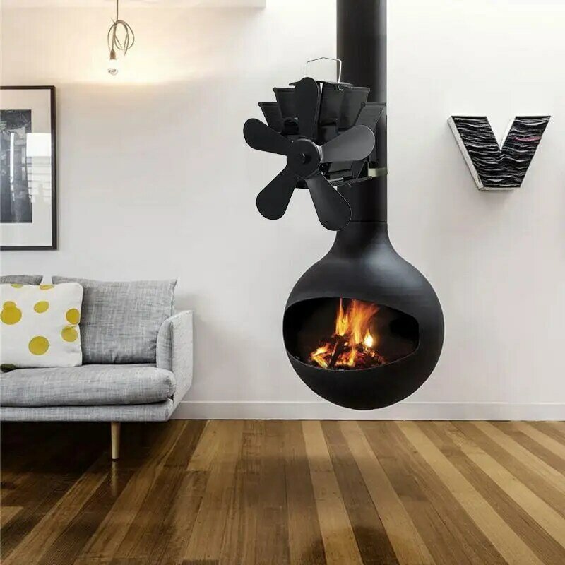アップグレード5ブレード黒暖炉熱ストーブファンログ木製バーナー環境にやさしい静音ファンホーム効率的な熱分布