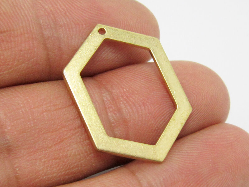 20 breloques hexagonales en laiton brut, 26.5x18.2mm, pendentif pour boucles d'oreilles, R776