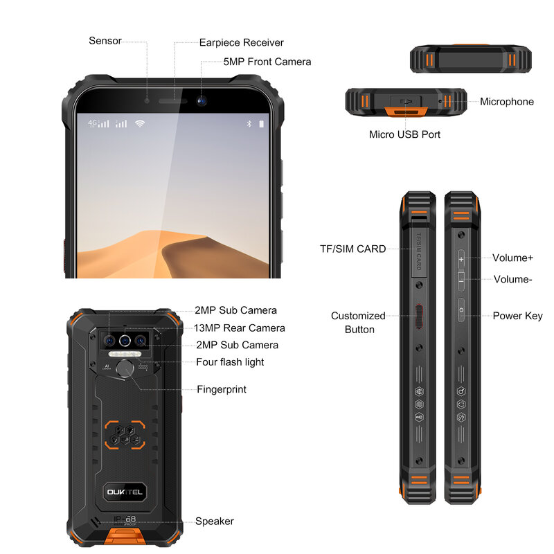 OUKITEL WP5 IP68 Waterproof Dust Shock Proof MTK6761 5.5"18:9 Screen Mobile Phone MTK676 5V/2A 8000mAh Battery 13MP Smartphone