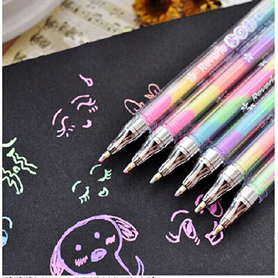 귀여운 다채로운 잉크 형광펜, 마커 포인트 펜, 어린이 교육 학습 문구, 6 색