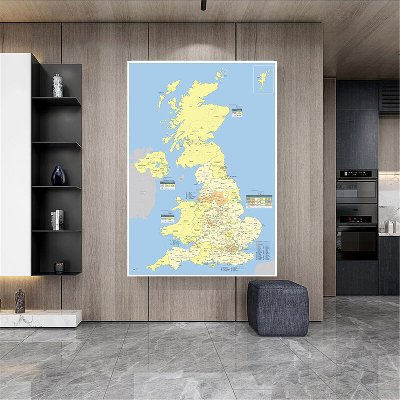 خريطة المملكة المتحدة مع ملصق جداري مفصل للمناطق ، لوحة قماشية غير منسوجة ، ديكور منزلي ، مستلزمات مدرسية للسفر