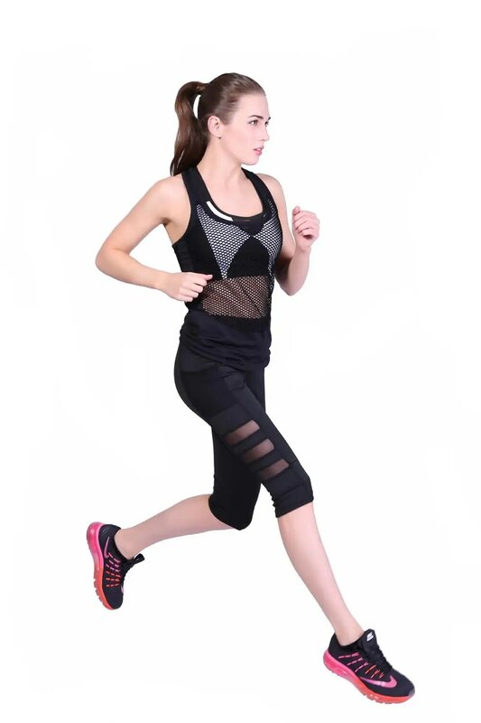 Mulheres na altura do joelho gym leggings cintura alta malha calças de yoga calças de fitness correndo esporte leggings magro calças esportivas
