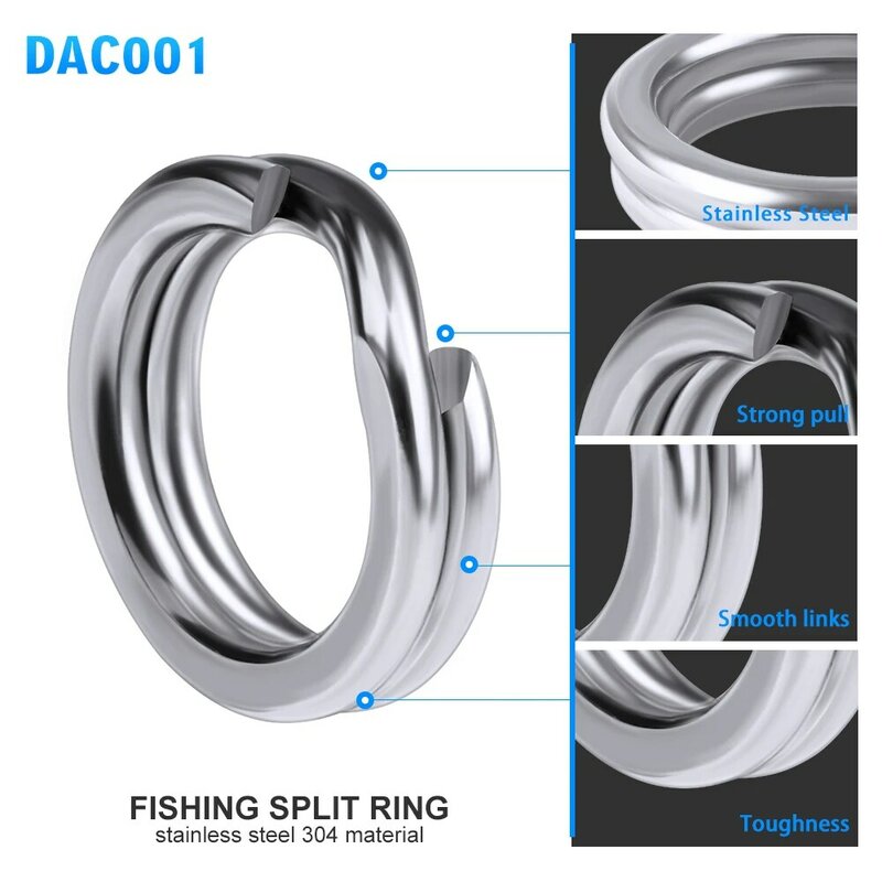 Anéis de aço inoxidável para pesca da carpa, isca dura, duplo loop, atração, manivela, prata, 3.7-14mm, 100pcs