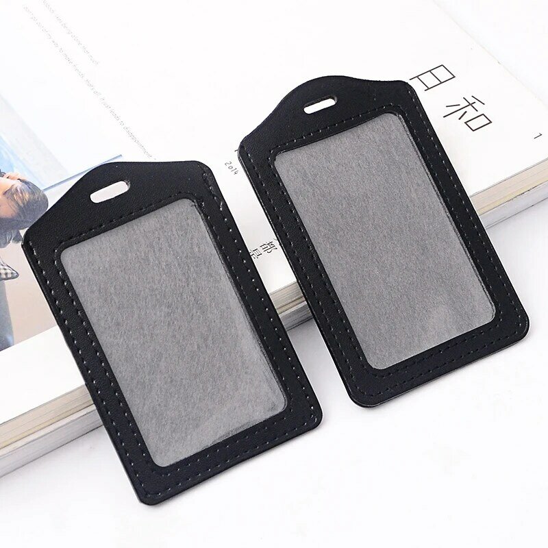 5 PCS/Lot PU Black ID Badge Card Holders For Students Creative Bank Name Card Holder Business Office Supplies High Quality New