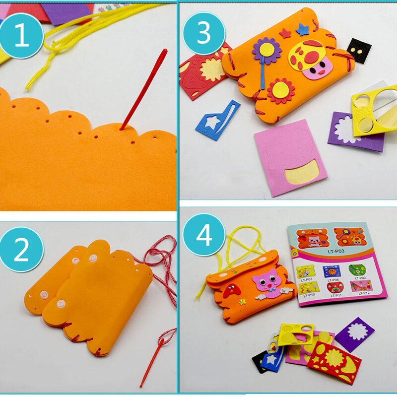 Anak-anak DIY Kerajinan Buatan Tangan Kit Menjahit Dompet Anda Sendiri Warna-warni EVA Busa Tas Jahit 3D Permata Kristal Stiker Dekorasi Mainan Anak-anak