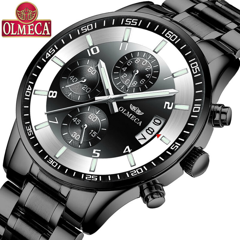 OLMECA Fashion mens watches top brand luxury relogio masculino Watch Calendar Luminous Hands Male Quartz Wristwatches Date Clock