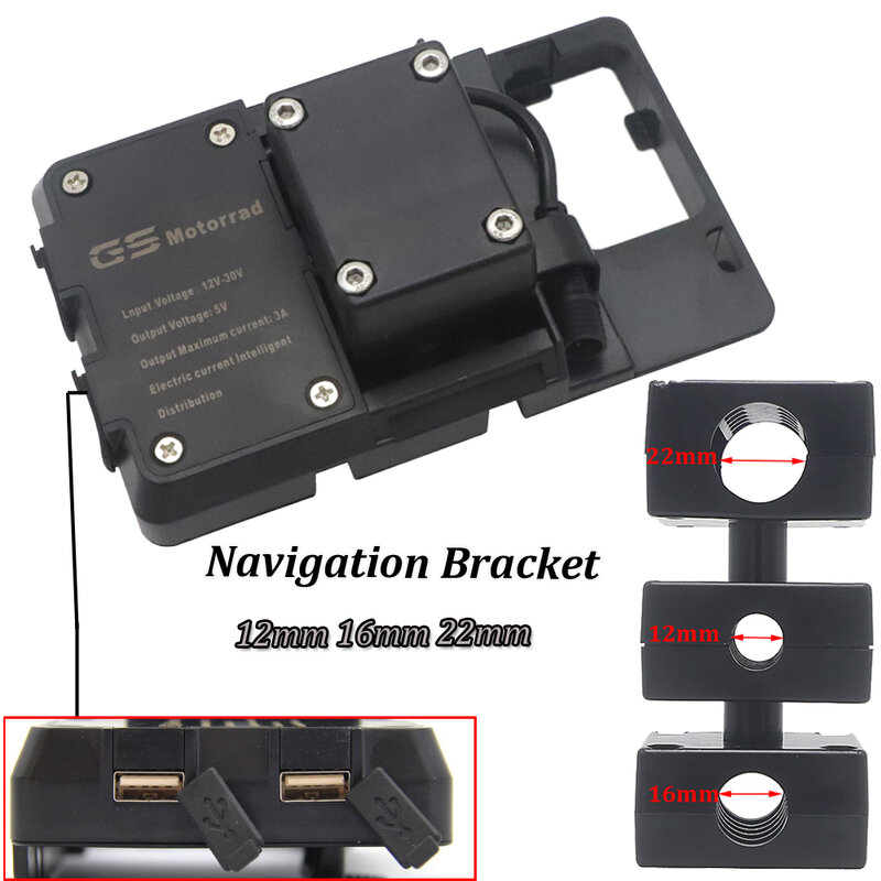 Handy Motorrad Navigation Halterung USB Lade Halter 12mm 16mm 22mm Für R1200GS F800GS ADV F700GS R1250GS CRF1000L