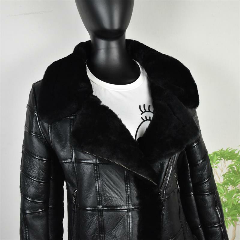 Real Sheep Skin Fur Splicing Autumn Winter Tops Warm Leather Coat Women Vest New Fashion Motorcycle Clothing Sheepskin Crop top