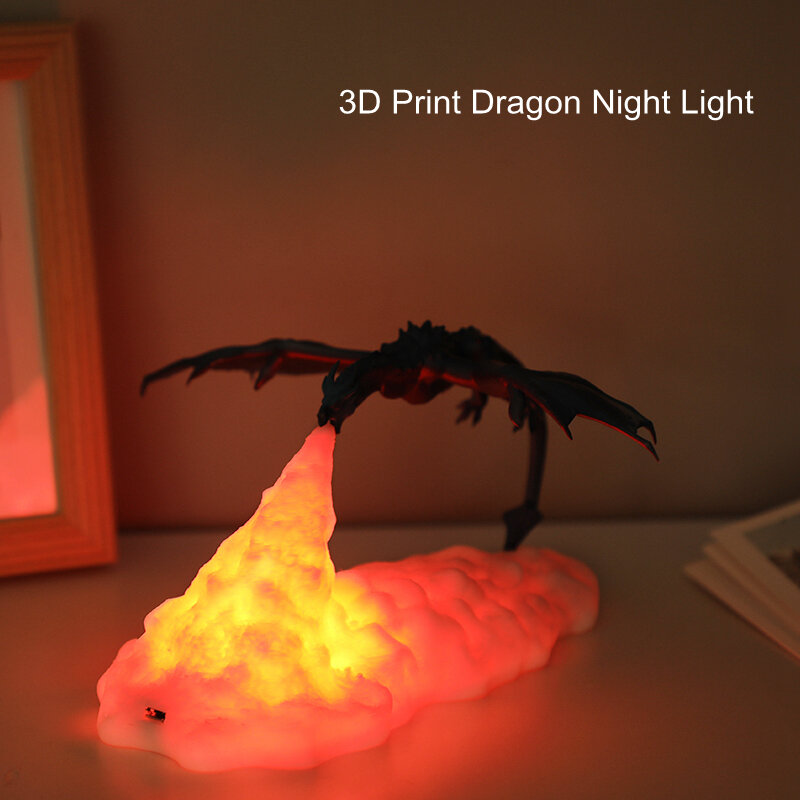 โคมไฟมังกรน้ำแข็งพิมพ์ลาย3D LED ไฟกลางคืนแบบชาร์จไฟได้แสงอ่อนสำหรับห้องนอนห้องนั่งเล่นการตั้งแคมป์การตกแต่งบ้าน