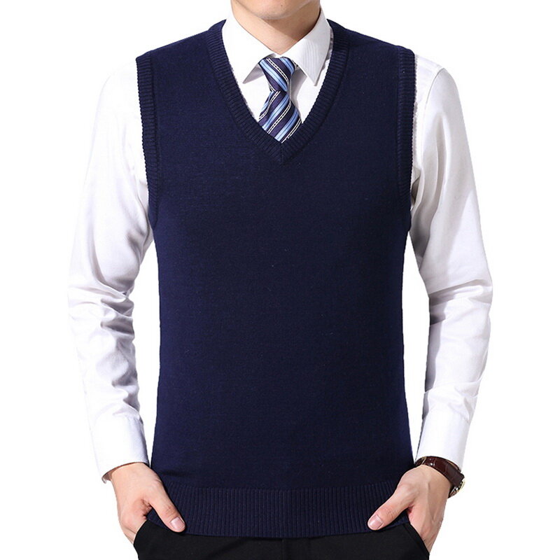 Shujin novo algodão tricotado pulôver homem com decote em v sem mangas formal negócios pull homme casual sólido camisola masculina camisolas colete