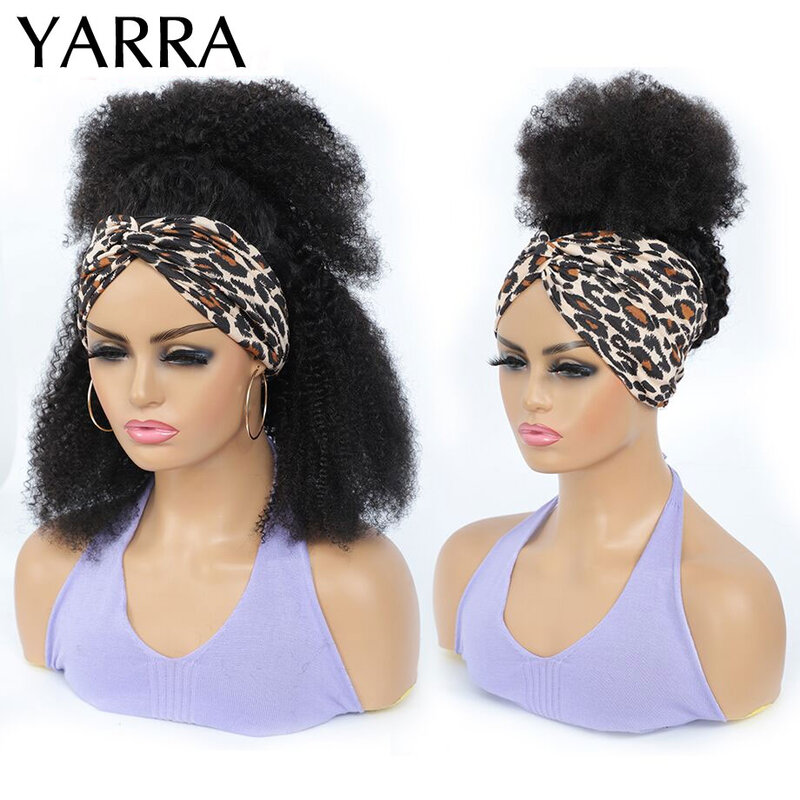 YARRA-Afro Kinky Curly Cabelo Humano Headband Peruca para Mulheres Negras, 180% Densidade, Remy Brasileiro Glueless, Máquina Completa Feita