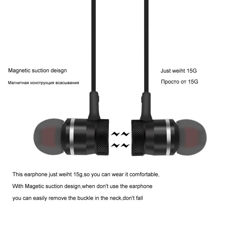 Bezprzewodowe słuchawki sportowe Bluetooth 5.0, telefon, douszne, na szyję, metalowe, mikrofon, z pilotem, magnes, kolorowe, do wszystkich modeli, muzyka