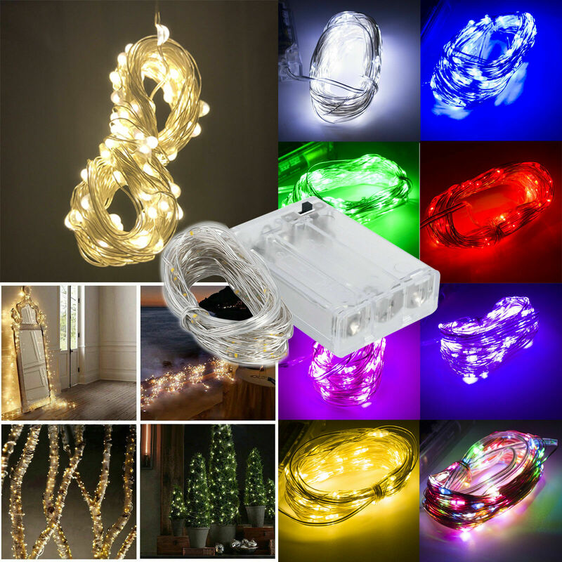 Cadena de luces LED con batería, cable de cobre de 20LEDs, 9 colores, 5 piezas, 2m, para boda, decoración de fiesta de Navidad, lámpara de vacaciones