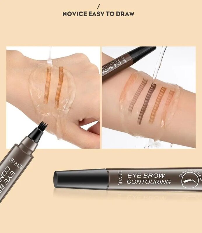 Four-Headed Eyebrow Pencil Waterproof Sweat-Proof Non-Fading Black Brown Liquid Eyebrow Pencil 4-Fork Eyebrow Pencil