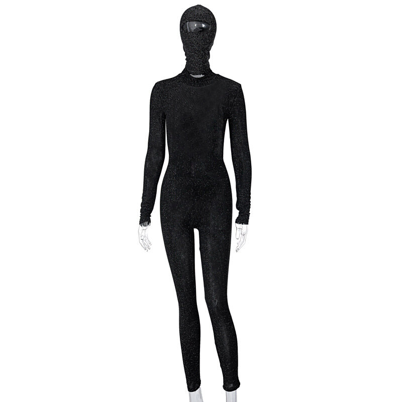 BKLD Winter New Women Clothing 2020 Fashion Long Sleeve Turtleneck Open Back Jumpsuit With Headgear One Piece Outfits Clubwear