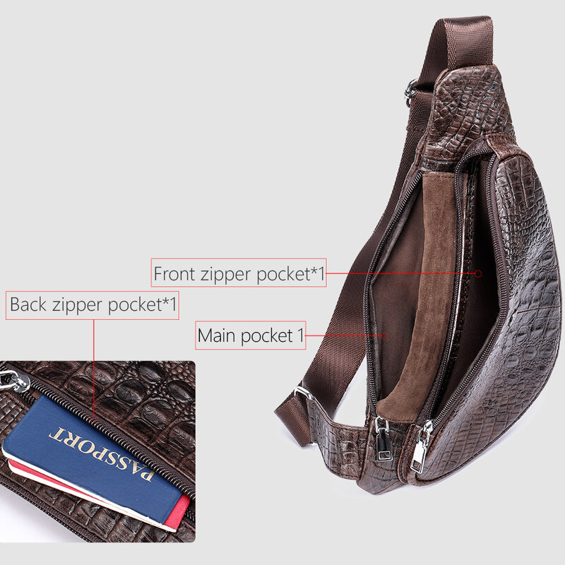 WESTAL Croco Designer Men's Sling Bags for Men Genuine Leather Shoulder Bags Fashion Outdoor Travel Crossbody Chest Bag/Pack 698