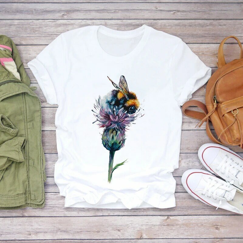 T-shirty damskie dmuchawiec drukowanie roślin moda z krótkim rękawem 90s damskie graficzne T Top panie drukuj koszula damska odzież damska